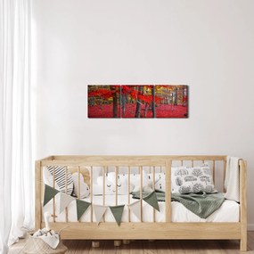 Obraz - Czerwony Las (z zegarem) (90x30 cm)