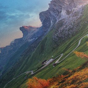 Obraz tęczy nad skałami (z zegarem) (90x30 cm)