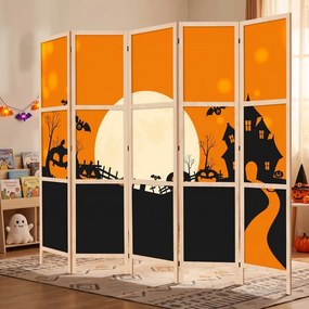 Parawan pokojowy 5-częściowy 225x172 drewniany japoński Jednostronny dekoracyjny bajkowy halloween Wielokolorowy