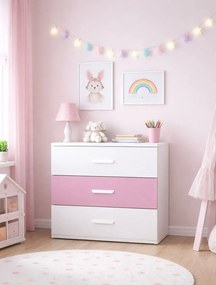 Dziecięca komoda z szufladami kaszmir + różowy T8-T16