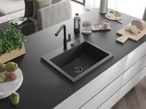 Mexen Oscar zlewozmywak granitowy 1-komorowy 580 x 490 mm, czarny nakrapiany, syfon czarny - 6519581000-76-B