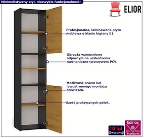 Wysoka szafka łazienkowa z półkami antracyt + dąb artisan - Boleris 3X