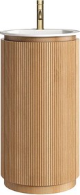 Okrągła szafka podumywalkowa prążkowana do postawienia z litego drewna z umywalką wpuszczaną i baterią - Jasny naturalny - 45 x 45 x 85 cm - NEFIS