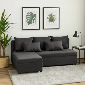 Wygodny narożnik tapicerowany - FELIX z funkcją spania i pojemnikiem na pościel, grafitowy - Sawana 05, lewy