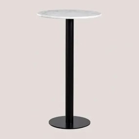 Wysoki, Okrągły Stolik Barowy Ø60 Cm Z Marmuru Rocher Czarny & Biały Marmur Guangxi - Sklum