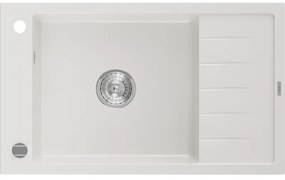 Mexen Elias zlewozmywak granitowy 1-komorowy z ociekaczem 795 x 480 mm, biały, syfon chrom - 6511791005-20