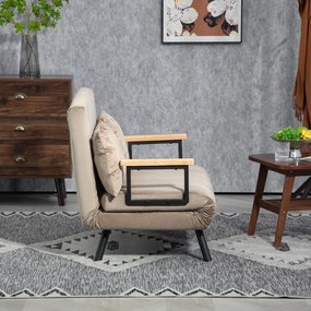 HOMCOM Fotel rozkładany z funkcją spania łóżko dla gości podłokietniki drewniane metalowa rama do 120 kg jasnobrązowy | Aosom PL