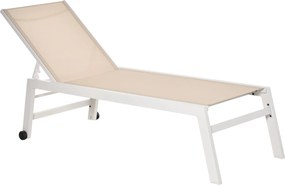 Outsunny Leżak Ogrodowy z 5-stopniową Regulacją Oparcia Kremowy Aluminium Wygodny 169x65x102cm | Aosom PL