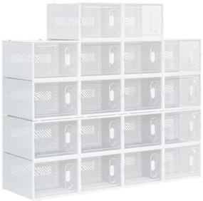HOMCOM 18-elementowy regał na buty, stabelowane pudełka na buty do rozmiaru 45, magnetyczne drzwi, tworzywo sztuczne, 28 x 36 x 21 cm