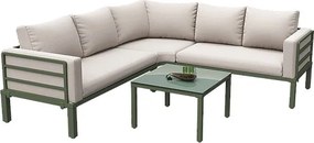 Zestaw mebli ogrodowych z ocynkowanej stali na 4 osoby - 2 sofy, 1 stół kawowy ze szkła hartowanego - z poduszkami - beżowy