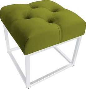 Pufa CHESTERFIELD tkanina Welur loft ławka podnóżek metal : Kolor Stelaża - Biały, Kolor tkaniny - VELVET - BL75, Typ tkaniny - Velvet