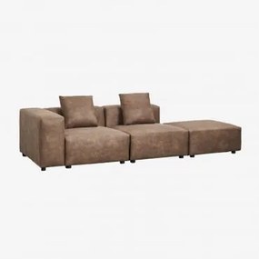 Sofa Modułowa Narożna Lewostronna Z 2 Częściami, Z Wysokim Podłokietnikiem I Pufą (↔︎285 Cm) Bruna Zamsz W Kolorze Brązowej Kawy - Sklum