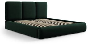 Ciemnozielone aksamitne tapicerowane łóżko dwuosobowe ze schowkiem i stelażem 200x200 cm Brody – Mazzini Beds