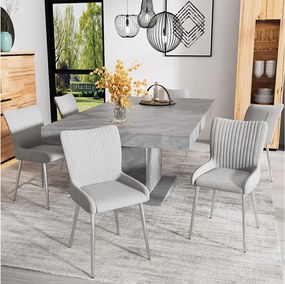 Komplet 6 krzeseł welurowych - 85 x 58 x 47 cm - luksusowy fotel wypoczynkowy - cztery srebrne metalowe nogi - szary