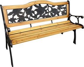 Czarna ławka ogrodowa ROSA z lakierowanym drewnem i stalowymi nogami szerokość 127 cm