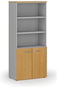 Szafa biurowa kombinowana PRIMO GRAY, drzwi na 2 poziomach, 800 x 420 x 1781 mm, szary/buk