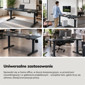 Biurko elektryczne z regulacją wysokości ergonomiczne antracytowe,1600x800 mm: ARIA