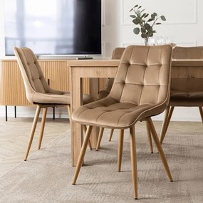 Zestaw Stół Prostokątny Rozkładany SKUBI 120-160 cm Dąb Artisan i 4 Krzesła Tapicerowane RODRI Beżowe