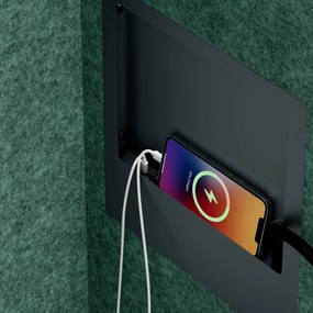 Kabina akustyczna SALLY MentalBox 600 mm – antracytowy korpus, zielone siedzisko