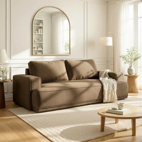 Sofa z Funkcją Spania CAMELIA Brązowa Boucle Nowoczesna