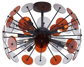 Lampa sufitowa w stylu art deco, czarna z bursztynowym i dymionym szkłem - Atomic ArtDeco Oswietlenie wewnetrzne