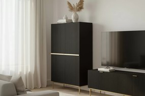 Komoda wysoka Nicole 100 cm - czarny mat / złote nóżki