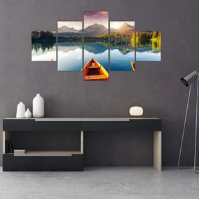Obraz - Jezioro z łodziami (125x70 cm)