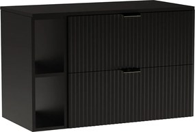 Szafka pod umywalkę WENA, z regałem, ryflowane fronty, Willy, 100x60x47 cm, Czarna