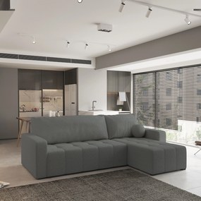 Masseno Narożnik VOLIRA z funkcją spania i pojemnikiem na pościel Narozniki L, Rozkładana sofa - Szary, QUELLE 92