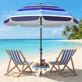 Outsunny Parasol Plażowy Ø198 cm UV30+ z Składanym Stolikiem i Uchwytami na Napoje, Regulowany, Wielokolorowy | Aosom PL