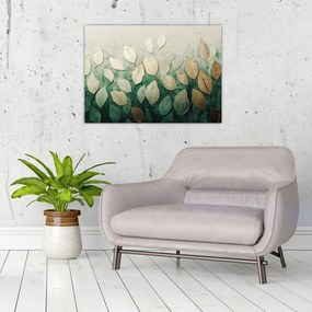 Obraz na szkle - Złoto-zielone liście (70x50 cm)
