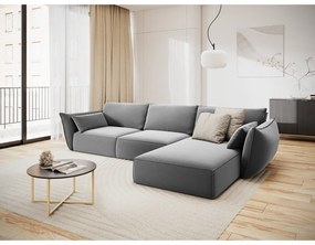 Jasnoszary aksamitny narożnik (prawostronny/z szezlongiem) Vanda – Mazzini Sofas