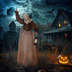 Outsunny 150 cm Dekoracja Halloween Wiedźma z diodami LED, funkcją dźwiękową i regulowanymi ramionami, głową