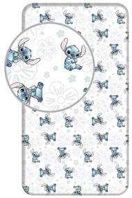 Białe bawełniane prześcieradło dziecięce jednoosobowe z gumką 90x200 cm Lilo and Stitch "Ohana White" – Jerry Fabrics