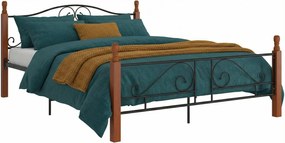 Łózko metalowe czarny + ciemny dąb 120x200 cm B8-W00