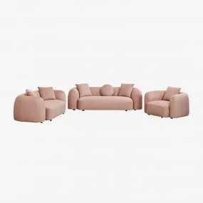 Zestaw Salonowy Z Modułową Sofą 3-osobową, Sofą 2-osobową I Fotelem Z Tkaniny Coco Chenille Tkaniny Szenil Rosa Palote | Daydream Pink - Sklum