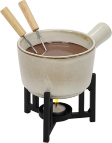 Zestaw do fondue serowego, rondelek z porcelany, 2 widelce