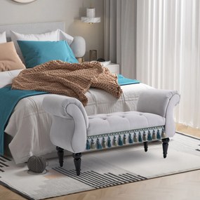 HOMCOM Luksusowa ławka tapicerowana otomana drewno kauczukowe poliester kolor szara