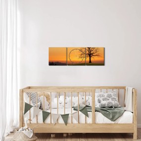 Obraz zachodu słońca na łące (z zegarem) (90x30 cm)