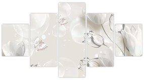 Obraz - Tulipany między bąbelkami (125x70 cm)