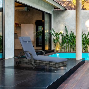 Outsunny leżak ogrodowy, leżak rattanowy, leżak do opalania, rattan polietylenowy+metal, kolor szary, 200x73x30-103cm