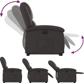 Elektryczny fotel relaksacyjny w ciemnobrązowej skórze z funkcją automatycznego podnoszenia