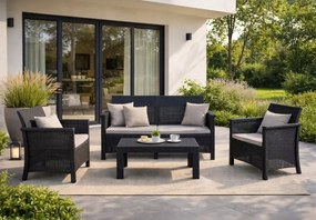 Zestaw mebli ogrodowych Amilio czarny technorattan sofa 2 fotele stolik taras balkon ogród
