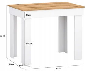 Mały stół kuchenny do jadalni 90x60 blat dąb biały
