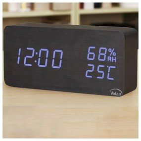 Zegar budzik elektroniczny led drewniany stojący - data termometr higrometr