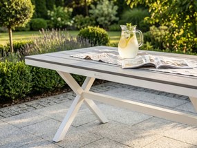 Stół ogrodowy aluminiowy biały 150x90x75 cm trwały blat kompozyt drewniany