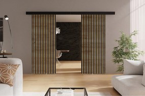 Emporius drzwi naścienne 210 cm Belor Duo - nowoczesne drzwi z imitacją lameli, drzwi naścienne dąb craft złoty