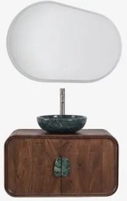 Zestaw Wiszących Mebli Łazienkowych 95x45 Cm Z Drewna Mango I Naturalnego Kamienia Kivalina Owalna Lampa Led I Przeciwmgielna 100x80 Cm Riben & Szczot