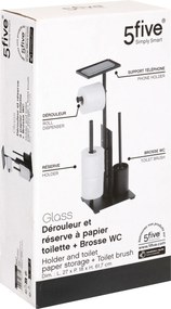 Stojak na papier toaletowy GAMME GLASS + rezerwa, szczotka WC i półeczka, 28,1 x 18 x 61,5 cm