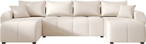 Rozkładany dwustronny zestaw wypoczynkowy w kształcie U SEVIO 311x145 cm, kremowy + 2 poduszki GRATIS